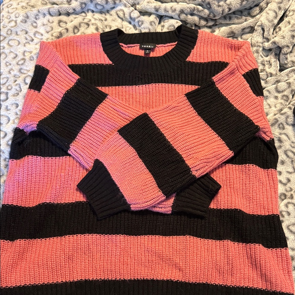 Torrid Pink and Black Striped Knit Sweater